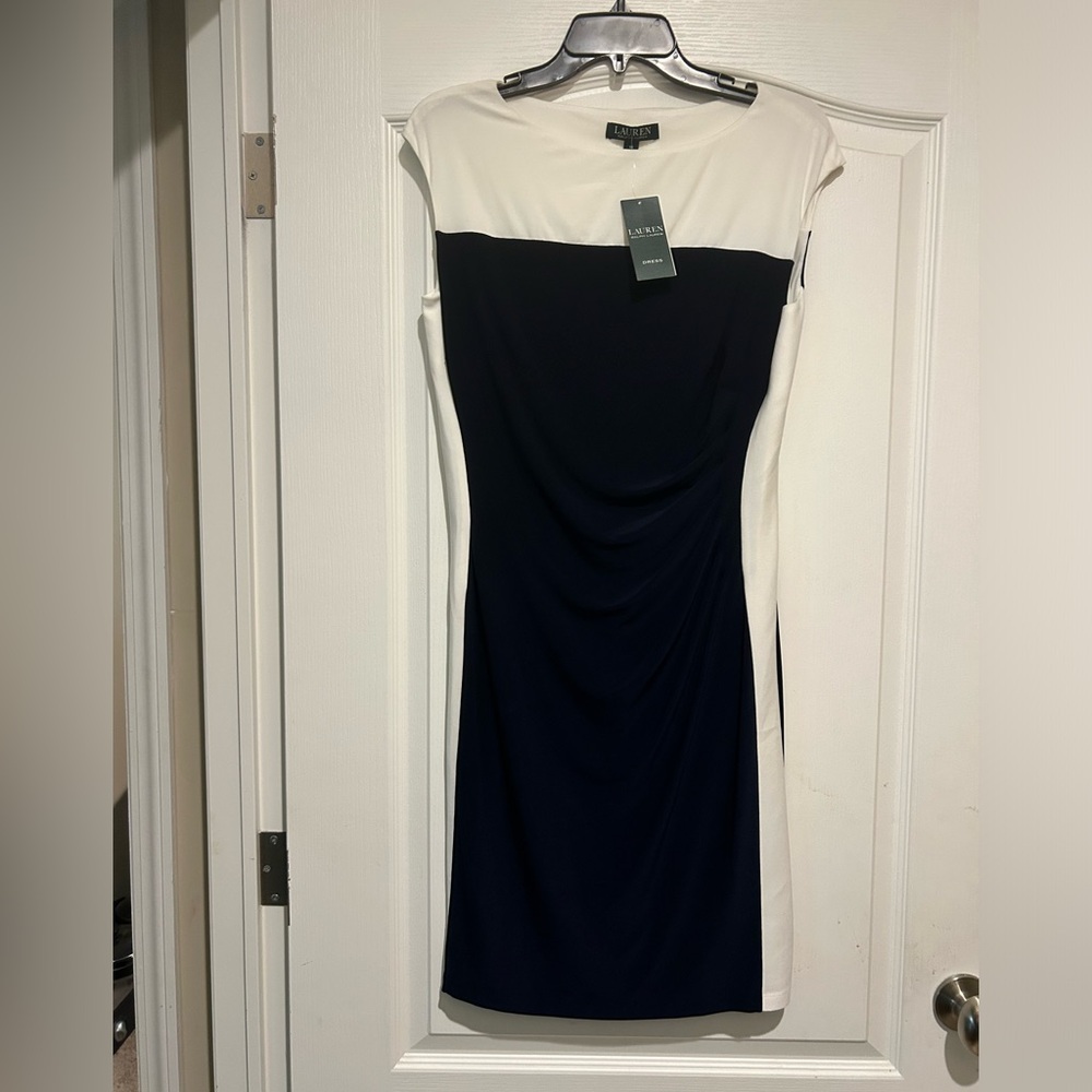 Lauren by Ralph Lauren size 10 sleeveless dress Navy blue and White